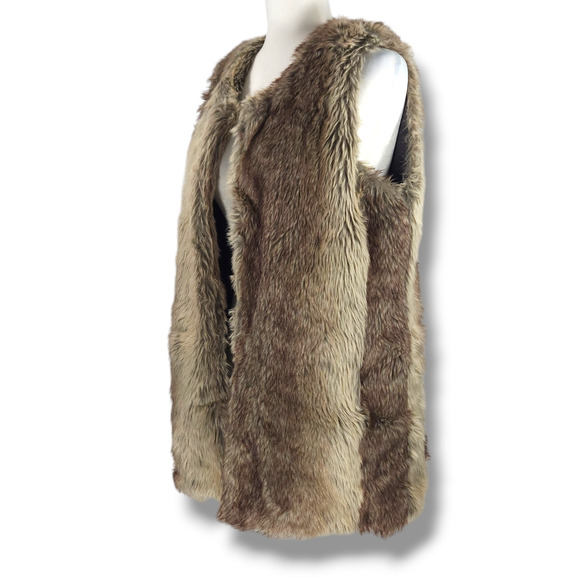 EUC INC International Cozy Statement Ombre Faux Fur Vest Sz. S [4] Brown Cream - Picture 3 of 8